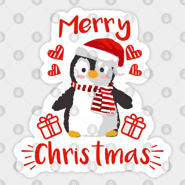 Merry Christmas Cute Baby Penguin Red and White Sticker by dnlribeiro88